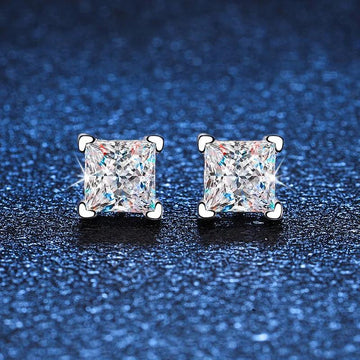 Brilliant Princess Cut 1 CT D Colour VVS1 Moissanite Diamonds Stud Earrings For Women Sterling Silver Fine Jewellery - The Jewellery Supermarket